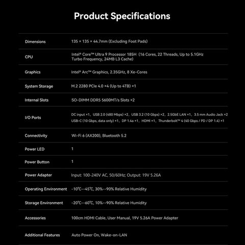 Beelink SEi14 AI Intel® Core™ Ultra 9 185H