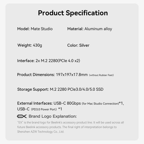 Beelink EX Mate Studio 80Gbps SSD Enclosure for Mac Studio
